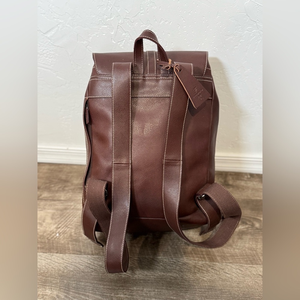Brown Leather Drawstring Backpack In Euc - image 3